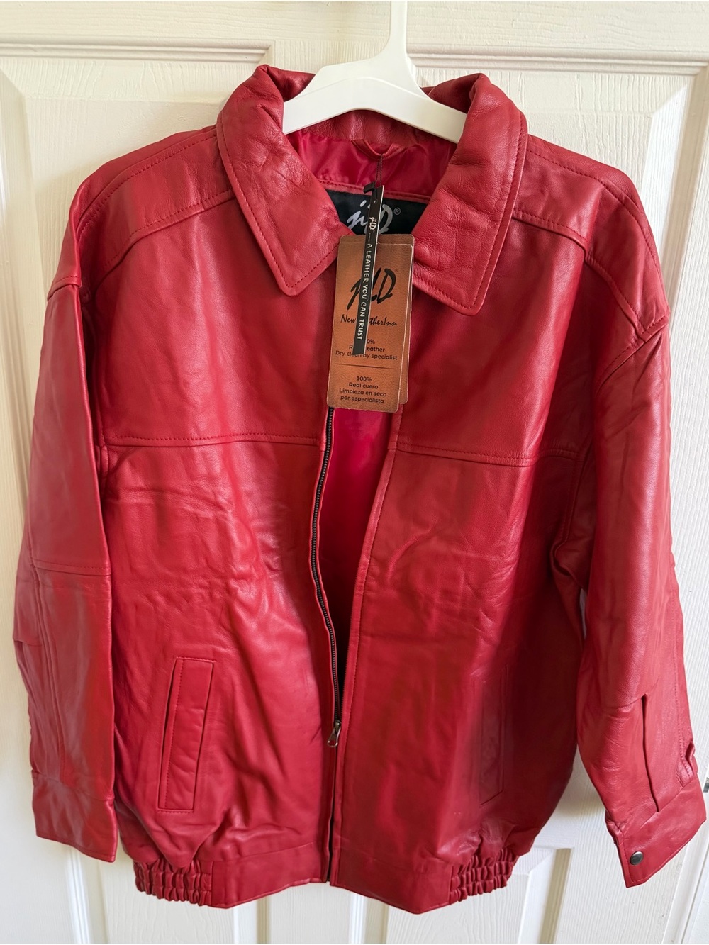 Women's Genuine Lambskin Leather Oversized Moto Biker Jacket Red Y2K ZipUp - NWT